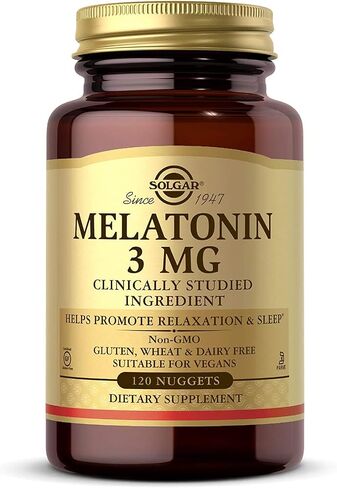 Solgar Melatonin 3 mg, 120 Nuggets - Helps Promote Relaxation & Sleep - Clinically-Studied Melatonin - Gluten Free, Dairy Free, Kosher - 120 Servings in Saudi Arabia