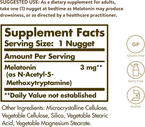Solgar Melatonin 3 mg, 120 Nuggets - Helps Promote Relaxation & Sleep - Clinically-Studied Melatonin - Gluten Free, Dairy Free, Kosher - 120 Servings in Saudi Arabia