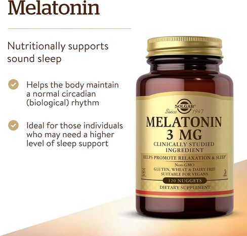 Solgar Melatonin 3 mg, 120 Nuggets - Helps Promote Relaxation & Sleep - Clinically-Studied Melatonin - Gluten Free, Dairy Free, Kosher - 120 Servings in Saudi Arabia