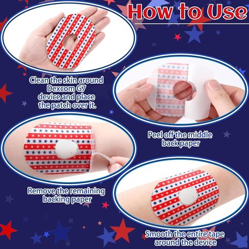 Mixweer Adhesive Patches Compatible with Dexcom G7 Sweatproof Pre Cut Adhesive Tape US Flag CGM Sensor Patches for Continuous Glucose Monitor Protection(24 Pcs) in Saudi Arabia