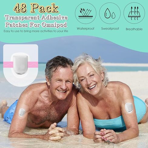 48 Pieces Shower Waterproof Patch Compatible with Omnipod Adhesive Patches Transparent Waterproof Adhesive Patches Overpatch Long Lasting Sweatproof Continuous Monitor Protection, Pink and Blue in Kuwait