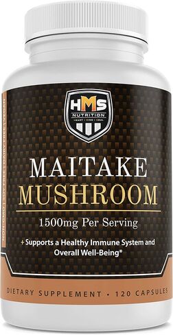 HMS Nutrition مايتاكي فطر - جريفولا فروندوسا - قوي 1500 مجم، 120 كبسولة نباتية، كمية تكفي لمدة شهرين، نباتي، غير معدّل وراثيًا in Kuwait