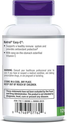 Natrol Easy-C Immune Health، يدعم صحة المناعة بفيتامين C عالي الفعالية المضاد للأكسدة، أقراص، 500 مجم، 120 قرصًا in Kuwait