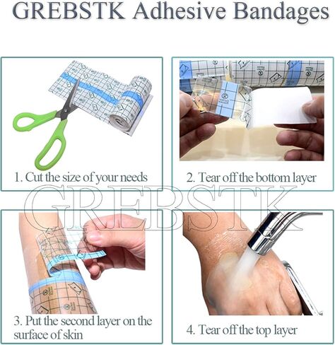 ضمادة لاصقة شفافة قابلة للتمدد من GREBSTK، ضمادة مقاومة للماء، شريط لاصق شفاف (15 سم × 200 سم / 6 بوصة × 80 بوصة) in Kuwait