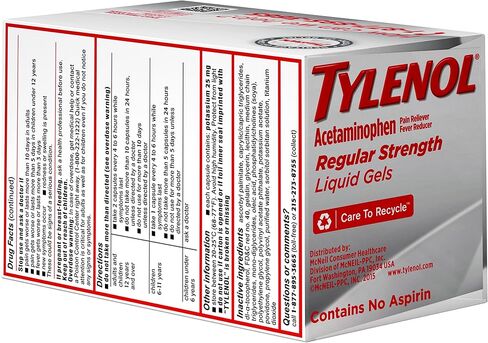 Tylenol Regular Strength Liquid Gels with 325 mg Acetaminophen, Pain Reliever & Fever Reducer, 90 ct in Saudi Arabia