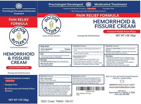 Doctor Butler's Hemorrhoid & Fissure Cream – Instant Pain Relief Hemorrhoid Treatment with Lidocaine, Fast Acting Hemorrhoid Cream for Relief from External Itching and Burning (1 oz.) in Kuwait