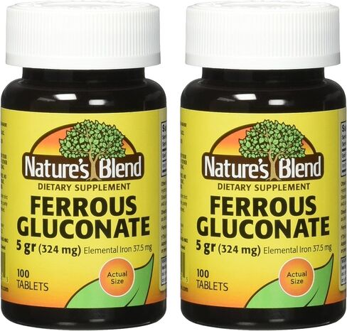 Nature's Blend Ferrous Gluconate Tablets 324 mg, 100 Count (Pack of 2) in Saudi Arabia