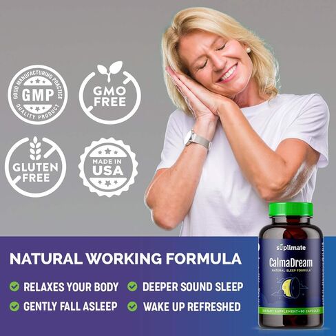 Calmadream Natural Sleep Aid for Adults Extra Strength, Premium Herbal Sleep Supplement with Melatonin, Magnesium, Ashwagandha, Valerian Root, GABA, 5HTP, 60 Vegan Capsules in Saudi Arabia
