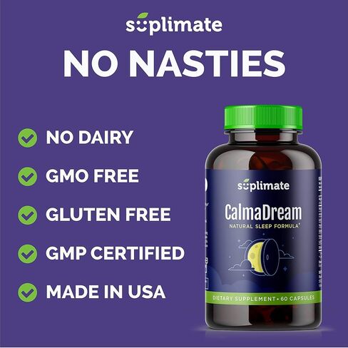 Calmadream Natural Sleep Aid for Adults Extra Strength, Premium Herbal Sleep Supplement with Melatonin, Magnesium, Ashwagandha, Valerian Root, GABA, 5HTP, 60 Vegan Capsules in Saudi Arabia