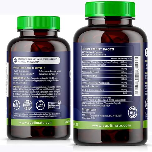 Calmadream Natural Sleep Aid for Adults Extra Strength, Premium Herbal Sleep Supplement with Melatonin, Magnesium, Ashwagandha, Valerian Root, GABA, 5HTP, 60 Vegan Capsules in Saudi Arabia