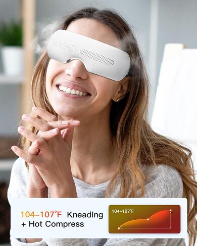 AERLANG مدلك العين - قناع العين مدلك مع نافذة رؤية قناع العين الساخن اللاسلكي مع الموسيقى، تدليك العين يخفف التعب والجفاف، تدليك العين قناع النوم الاسترخاء هدية للأم والأب الرجال النساء in Kuwait