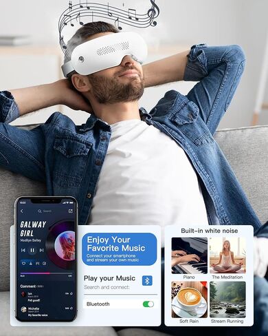 AERLANG مدلك العين - قناع العين مدلك مع نافذة رؤية قناع العين الساخن اللاسلكي مع الموسيقى، تدليك العين يخفف التعب والجفاف، تدليك العين قناع النوم الاسترخاء هدية للأم والأب الرجال النساء in Kuwait