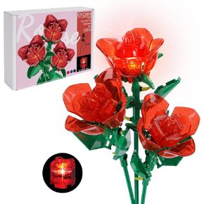 Rose Flower Bouquet Building Set with Lights,Artificial Plant Cute Botanical Collection Legos Compatible Gift for Adult Her/Mom/Women/Sister/Girl,Creative Project Home Decor(52033 Blue 126pcs) in Saudi Arabia