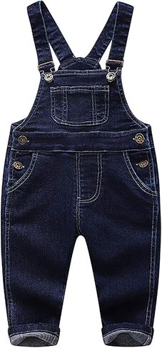 Evelin LEE Baby Boys Girls Denim Overalls Ripped Holes Button Jeans Bib Pants Casual Trousers in Kuwait