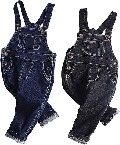 Evelin LEE Baby Boys Girls Denim Overalls Ripped Holes Button Jeans Bib Pants Casual Trousers in Kuwait
