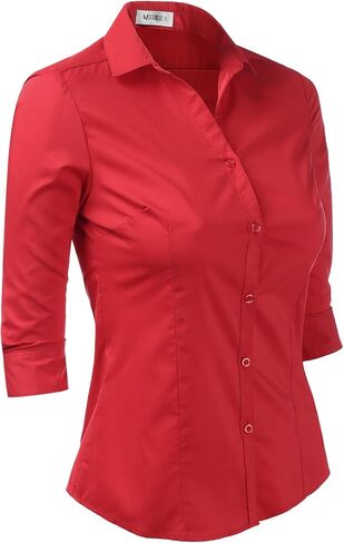 DOUBLJU Womens Basic Slim Fit y 3/4 Sleeve Button Down Collared Shirt with Plus Size in Saudi Arabia