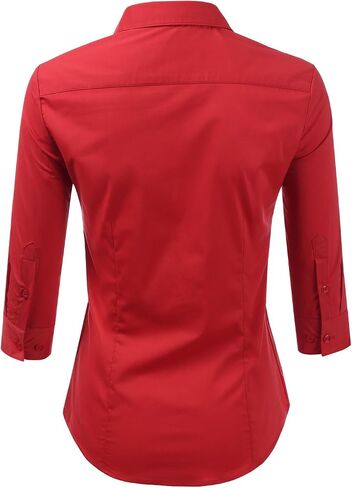 DOUBLJU Womens Basic Slim Fit y 3/4 Sleeve Button Down Collared Shirt with Plus Size in Saudi Arabia