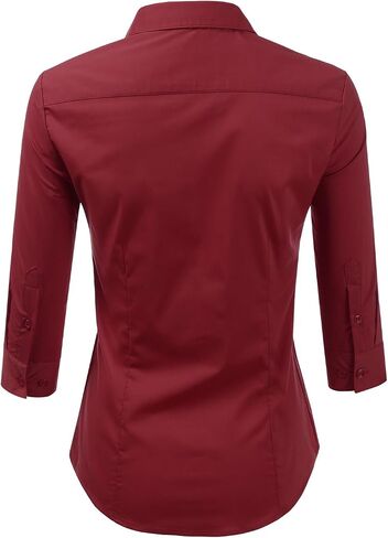 DOUBLJU Womens Basic Slim Fit y 3/4 Sleeve Button Down Collared Shirt with Plus Size in Saudi Arabia