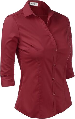 DOUBLJU Womens Basic Slim Fit y 3/4 Sleeve Button Down Collared Shirt with Plus Size in Saudi Arabia