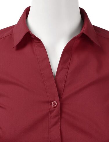 DOUBLJU Womens Basic Slim Fit y 3/4 Sleeve Button Down Collared Shirt with Plus Size in Saudi Arabia