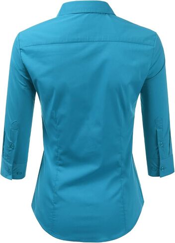 DOUBLJU Womens Basic Slim Fit y 3/4 Sleeve Button Down Collared Shirt with Plus Size in Saudi Arabia