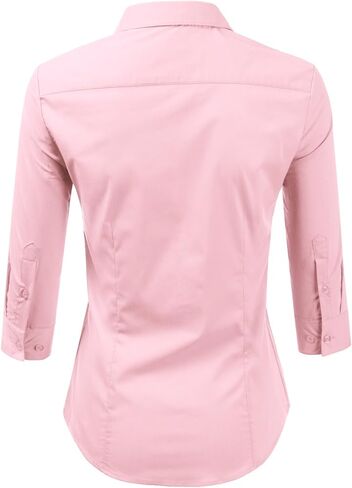 DOUBLJU Womens Basic Slim Fit y 3/4 Sleeve Button Down Collared Shirt with Plus Size in Kuwait