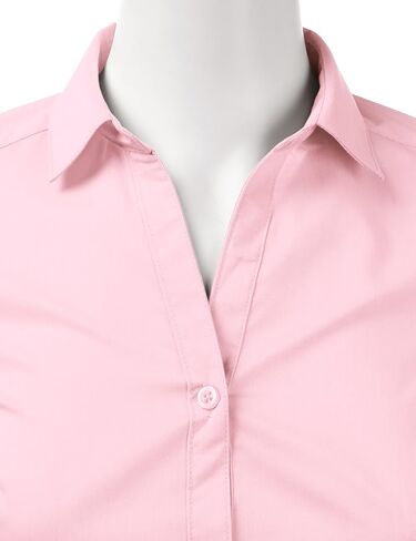 DOUBLJU Womens Basic Slim Fit y 3/4 Sleeve Button Down Collared Shirt with Plus Size in Kuwait