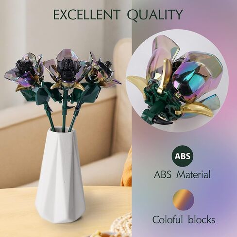 Rose Flower Bouquet Building Set with Lights,Artificial Plant Cute Botanical Collection Legos Compatible Gift for Adult Her/Mom/Women/Sister/Girl,Creative Project Home Decor(52033 Blue 126pcs) in Saudi Arabia