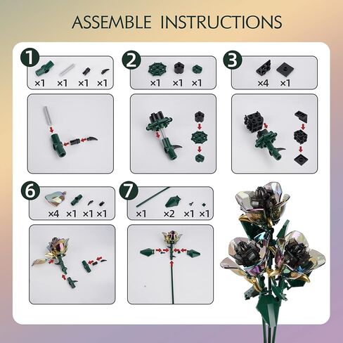 Rose Flower Bouquet Building Set with Lights,Artificial Plant Cute Botanical Collection Legos Compatible Gift for Adult Her/Mom/Women/Sister/Girl,Creative Project Home Decor(52033 Blue 126pcs) in Saudi Arabia