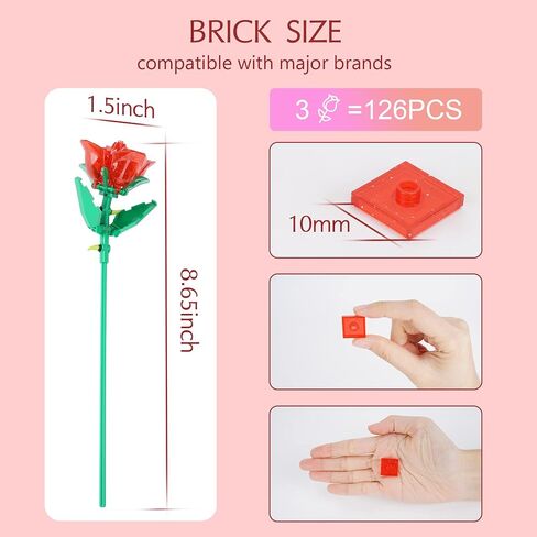 Rose Flower Bouquet Building Set with Lights,Artificial Plant Cute Botanical Collection Legos Compatible Gift for Adult Her/Mom/Women/Sister/Girl,Creative Project Home Decor(52033 Blue 126pcs) in Saudi Arabia