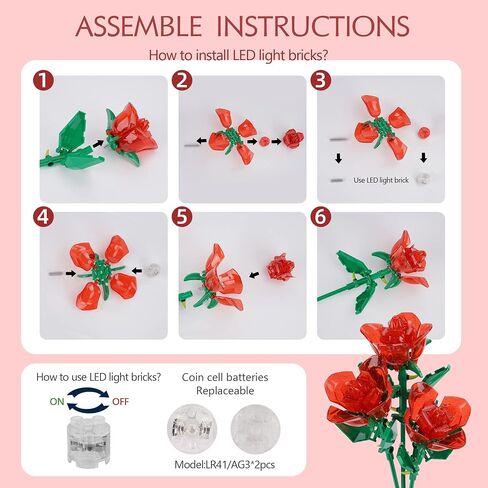 Rose Flower Bouquet Building Set with Lights,Artificial Plant Cute Botanical Collection Legos Compatible Gift for Adult Her/Mom/Women/Sister/Girl,Creative Project Home Decor(52033 Blue 126pcs) in Saudi Arabia