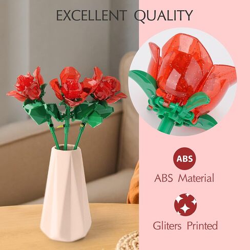 Rose Flower Bouquet Building Set with Lights,Artificial Plant Cute Botanical Collection Legos Compatible Gift for Adult Her/Mom/Women/Sister/Girl,Creative Project Home Decor(52033 Blue 126pcs) in Saudi Arabia