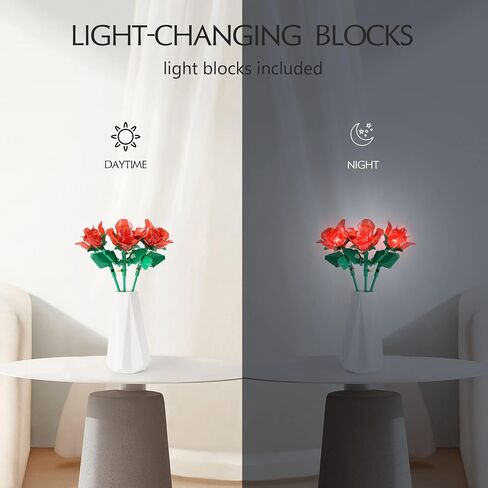 Rose Flower Bouquet Building Set with Lights,Artificial Plant Cute Botanical Collection Legos Compatible Gift for Adult Her/Mom/Women/Sister/Girl,Creative Project Home Decor(52033 Blue 126pcs) in Saudi Arabia