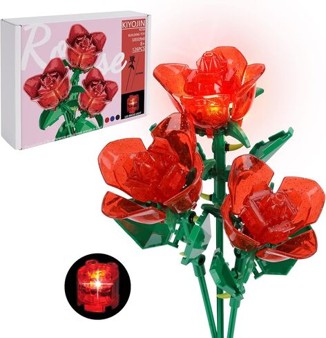 Rose Flower Bouquet Building Set with Lights,Artificial Plant Cute Botanical Collection Legos Compatible Gift for Adult Her/Mom/Women/Sister/Girl,Creative Project Home Decor(52033 Blue 126pcs) in Saudi Arabia