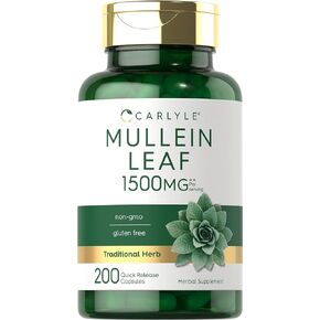 Carlyle Mullein Leaf Capsules 1500mg | 200 Count | Verbascum Thapsus | Non-GMO, Gluten Free Supplement in Saudi Arabia