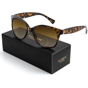 Madison Avenue Vintage Bifocal Reading Sunglasses for Women, Classic Designer Style UV Protection Sun Reader Glasses Black +100