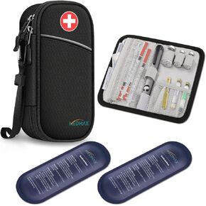 Insulin Cooler Travel Case with 2 Ice Pack, Water Resistant Insulated Diabetic Medication Organizer Carrying Bag with Extra Pouch for Insulin Pen and Other Diabetic Supplies (Black)