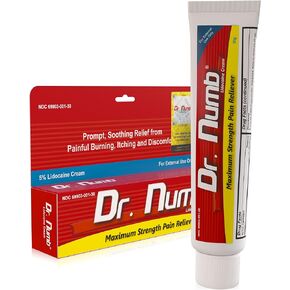 Dr. Numb 5% Lidocaine Numbing Cream 30g 1 Pack - Maximum Strength Tattoo Numbing Cream - Nonprescription Topical Anesthetic Pain Relief Cream for Tattooing, Piercing, Microneedling, Hemorrhoid