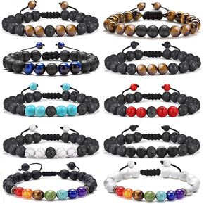 Jewdreamer 10Pcs Natural Stone Lava Rock Beaded Bracelets for Men Women 8mm Chakra Beads Essential Oil Diffuser Bracelets Tiger Eye Anxiety Stress Relief Bracelets Pack in Saudi Arabia