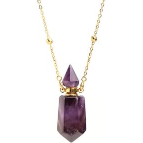 QIQIXIN Obsidian Perfume Bottle Necklace Aromatherapy Necklace Hexagonal Pointed Essential Oil Diffuser Necklace for Women Vial Necklace (obsidian)