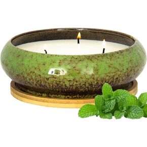 شموع معطرة - 3 شموع نعناع كبيرة فتيل للمنزل معطرة، 17 أونصة هدايا شموع للعلاج العطري للنساء، شموع الصويا الطبيعية المزخرفة تدوم طويلاً لذكرى عيد ميلاد عيد الأم