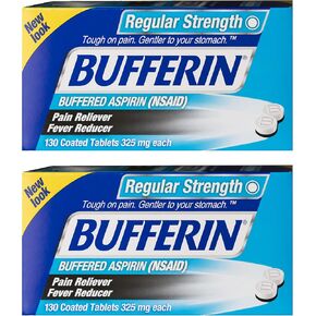 Bufferin Aspirin Pain Reliever/Fever Reducer Coated Tablets, 325mg, 130 Count (Pack of 2)