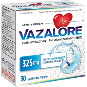 VAZALORE® Aspirin 325mg for Adults | Fast Pain Relief & Fever Reducer | Immediate Release Liquid-Filled Capsules to Help Protect Stomach | 30 Count in Saudi Arabia