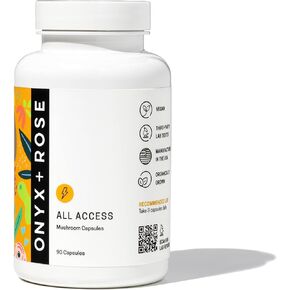 كبسولات الفطر Onyx + Rose All Access للعافية اليومية. عرف الأسد، والريشي، والشاجا، والكورديسيبس، وذيل الديك الرومي، والمايتاكي والشيتاكي لدعم الجهاز المعرفي والعصبي وصحة الأمعاء in Kuwait