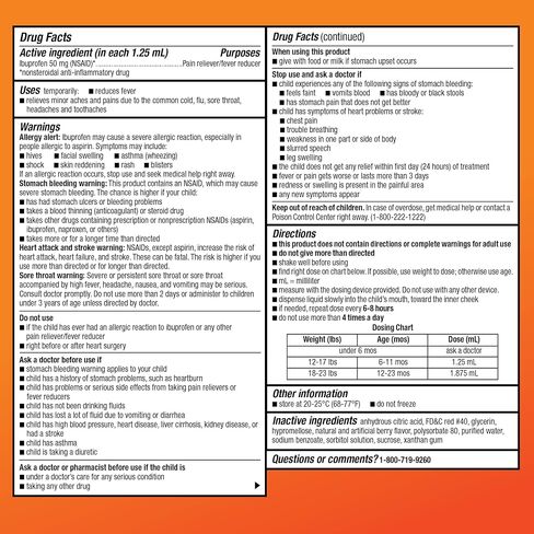 Amazon Basic Care Infants' Ibuprofen Oral Suspension Drops, 50 mg per 1.25 mL, Berry Flavor, For Minor Aches and Pains, Sore Throat, Headache Relief and More, 1 fluid Ounce in Kuwait