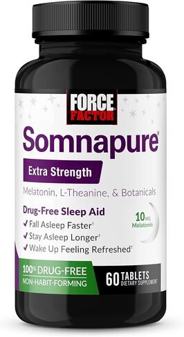 عامل القوة Somnapure يساعد على النوم بقوة إضافية للنوم بشكل أسرع والبقاء نائمًا لفترة أطول، مساعدات النوم للبالغين، حبوب النوم مع 10 ملغ من الميلاتونين، إل-ثيانين، البابونج، بلسم الليمون، 60 قرصًا in Saudi Arabia
