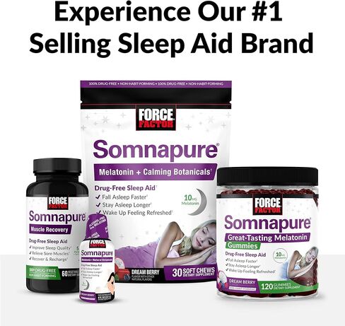 عامل القوة Somnapure يساعد على النوم بقوة إضافية للنوم بشكل أسرع والبقاء نائمًا لفترة أطول، مساعدات النوم للبالغين، حبوب النوم مع 10 ملغ من الميلاتونين، إل-ثيانين، البابونج، بلسم الليمون، 60 قرصًا in Saudi Arabia