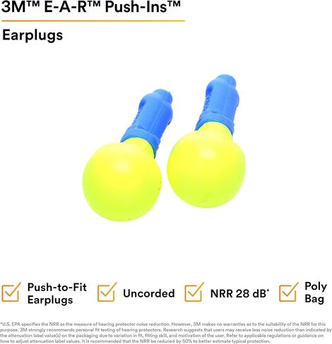 3M E-A-R Push-Ins Earplugs 318-1002, Uncorded, Poly Bag, 2000 Pair/Case , Yellow in Saudi Arabia