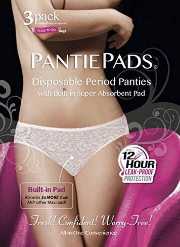 Period Underwear 3 Count Disposable Period Panties for Women and Teen Girls, Menstrual Brief with Super Absorbent Built-in Pad by PantiePads in Saudi Arabia