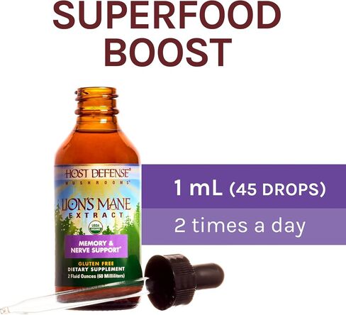 Host Defense Lion's Mane Extract - Brain Health Support Supplement - Mushroom Supplement to Support Focus & Memory Function - Immune & Nervous System Support Supplement - 1 fl oz (30 Servings)* in Kuwait